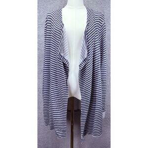 Fresh Produce Women L Weekender Cardigan Sweatshirt Blue Stripe Coastal Nautical